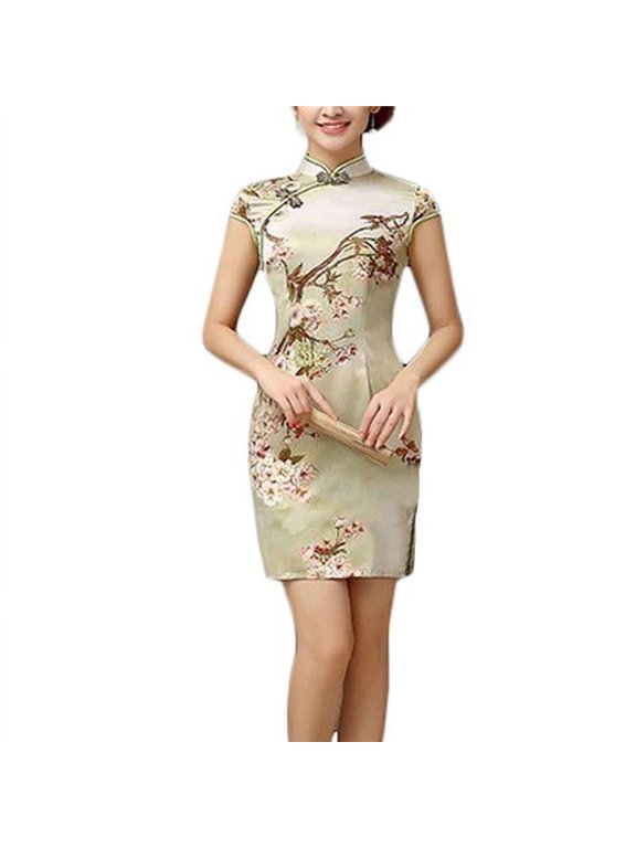 Elegant Slim Chinese Cheongsam Qipao Short Dress Skirt - Large