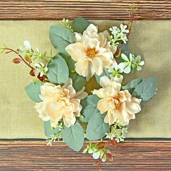 Elegant Small Floral Candle Ring Wreath Garland with Realistic Roses for Wedding Table Centerpieces and Home Arrangements