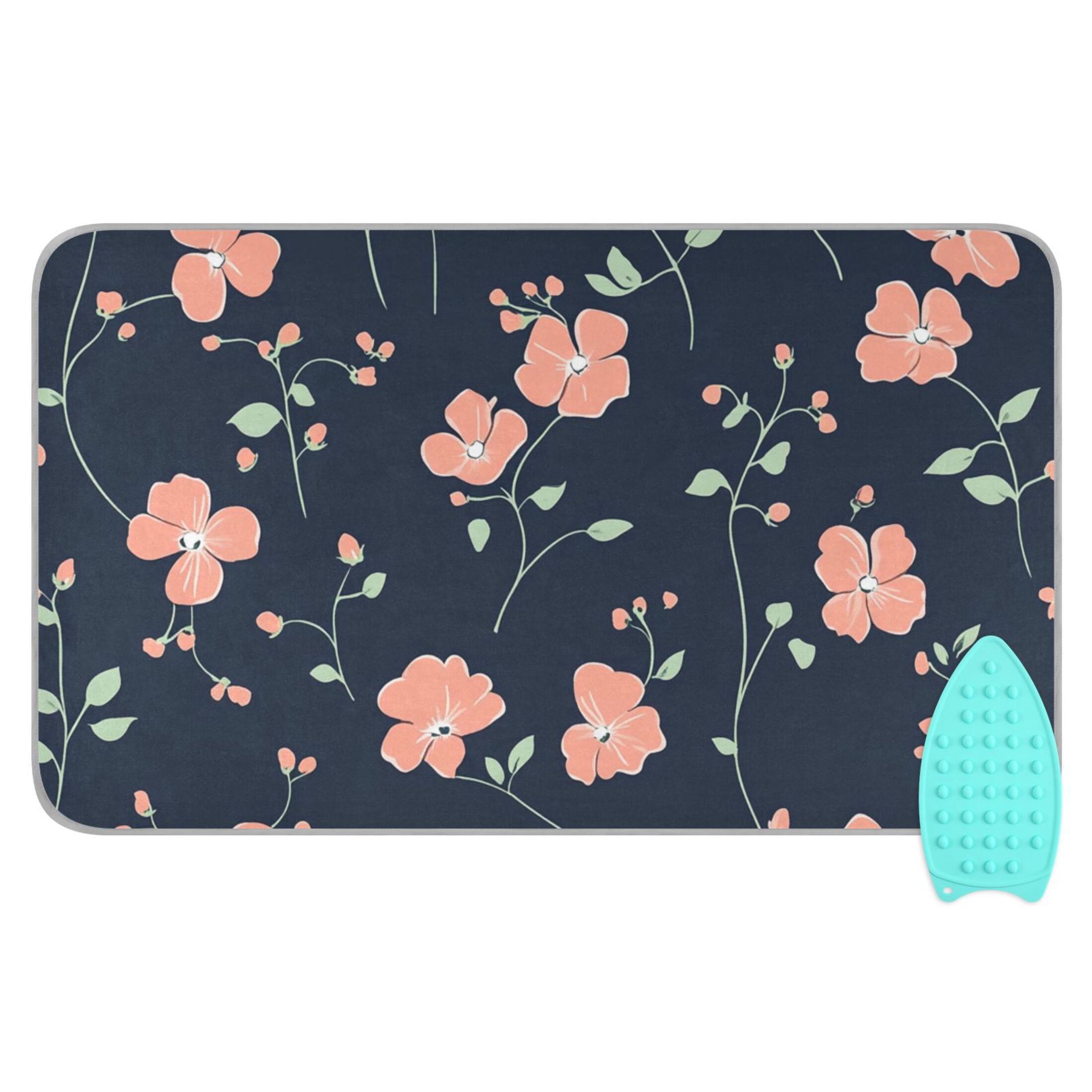 Elegant Small Flowers with Leaves Ironing Mat Blanket Portable Travel Ironing Pad Heat Resistant Pad 47.2" x 27.6”