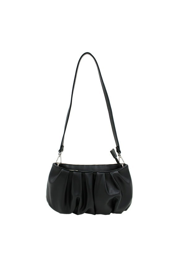 Elegant Small Soft Ruffled Vegan PU Leather Handbag Shoulder Bag