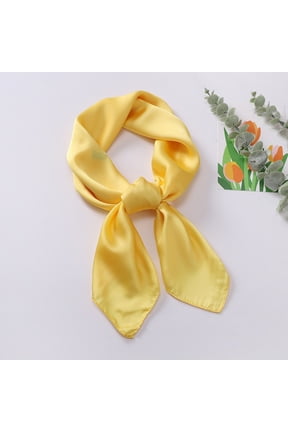 Elegant Small Square Silk Feeling Scarf Versatile Solid Color Neckerchief for Hair Handbag Tie Accessory Yellow