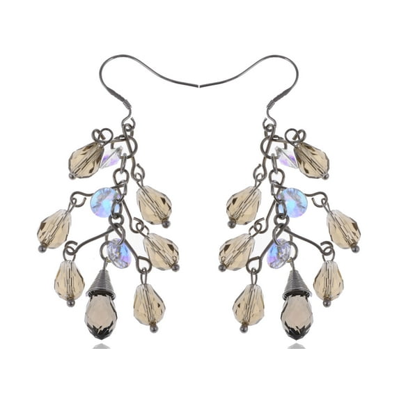 Elegant Smoky Grey Teardrop Crystal Rhinestones Cluster Drop Dangle Earrings