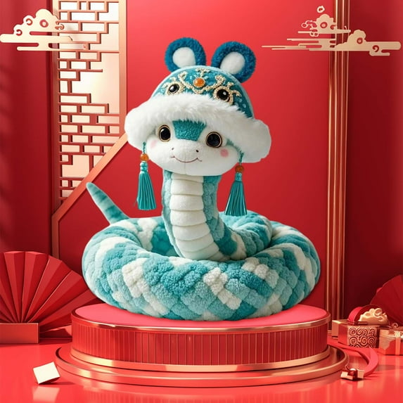 Elegant Snake Plush Toy 105cm Soft Stuffed Animal Plush Doll Cute Snake Plushie Year of Snake Gift Blue White Plush Animal Decorative Plush Toy Home Decoration Gift