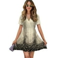 thumbnail image 1 of Elegant Snakeskin Textured Pattern Women Dress V-Neck Short Sleeve Flowy Swing Party Midi Dress, 1 of 4