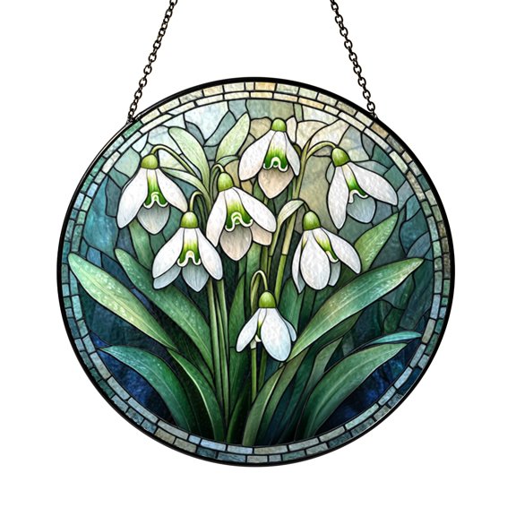Elegant Snowdrop Floral Stained Glass Style Window Decor