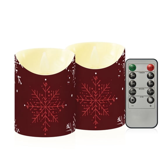 Elegant Snowflakes Christmas Flickering Flameless Candles with Remote Timer Battery Operated LED Tealight Set of 2 S