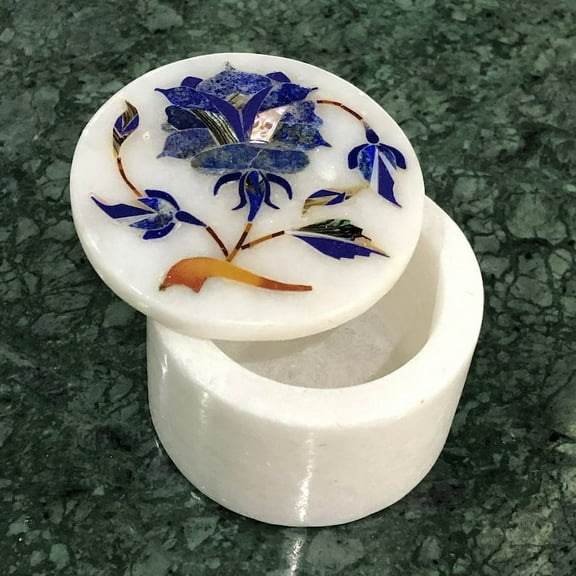 Elegant Soapstone Trinket Box with MOP Inlay  Antique Marble Storage Box for Decorative Use