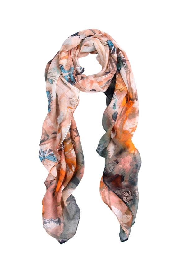 Elegant Soft Bamboo & Butterfly Print Watercolor Scarf