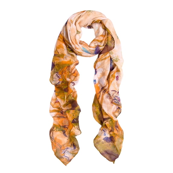 Elegant Soft Bamboo & Butterfly Print Watercolor Scarf