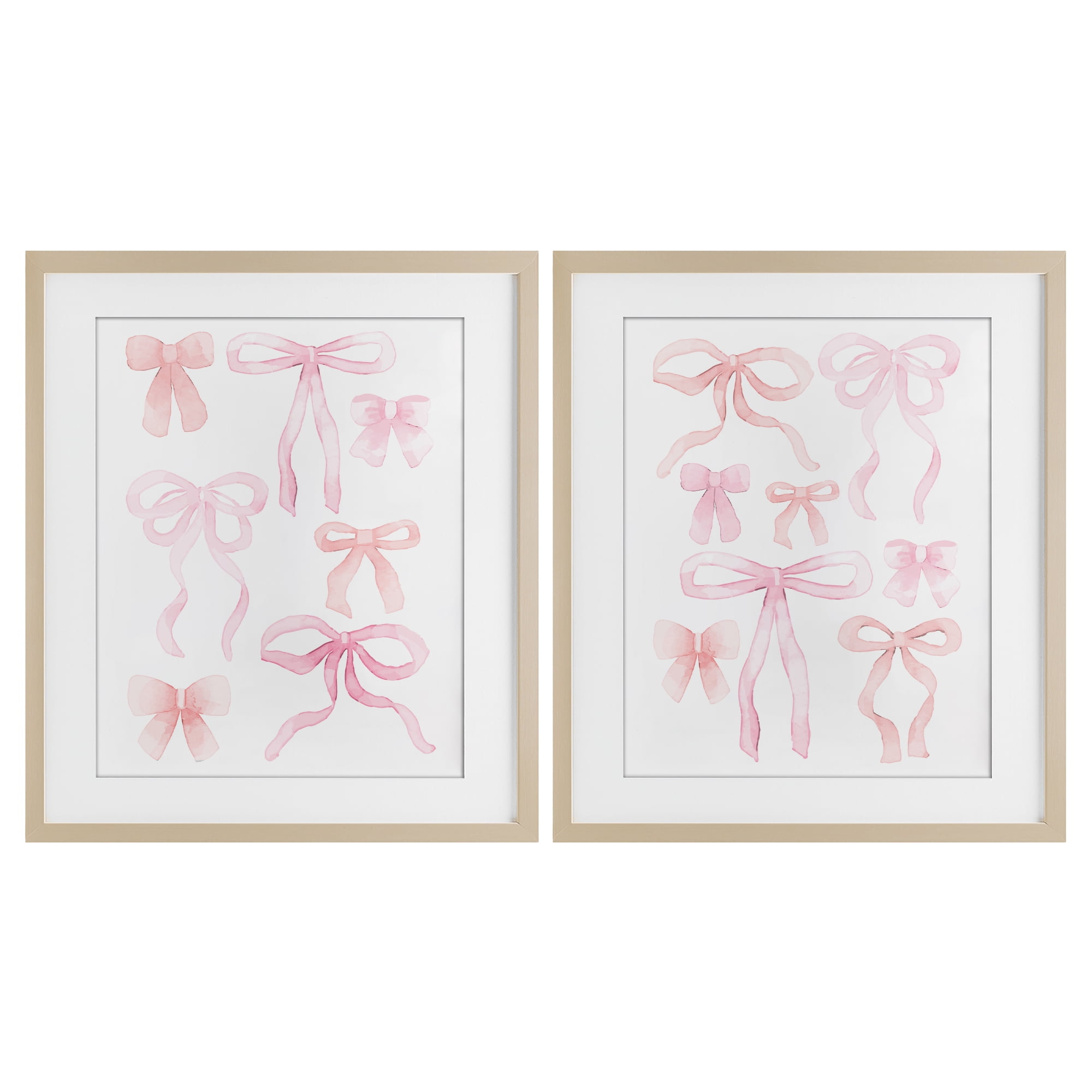 Elegant & Soft Bows 2 Piece Birch Framed Print Under Glass Set, design by Kim Allen
