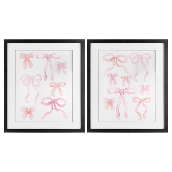 Elegant & Soft Bows 2 Piece Black Framed Print Under Glass Set, design by Kim Allen