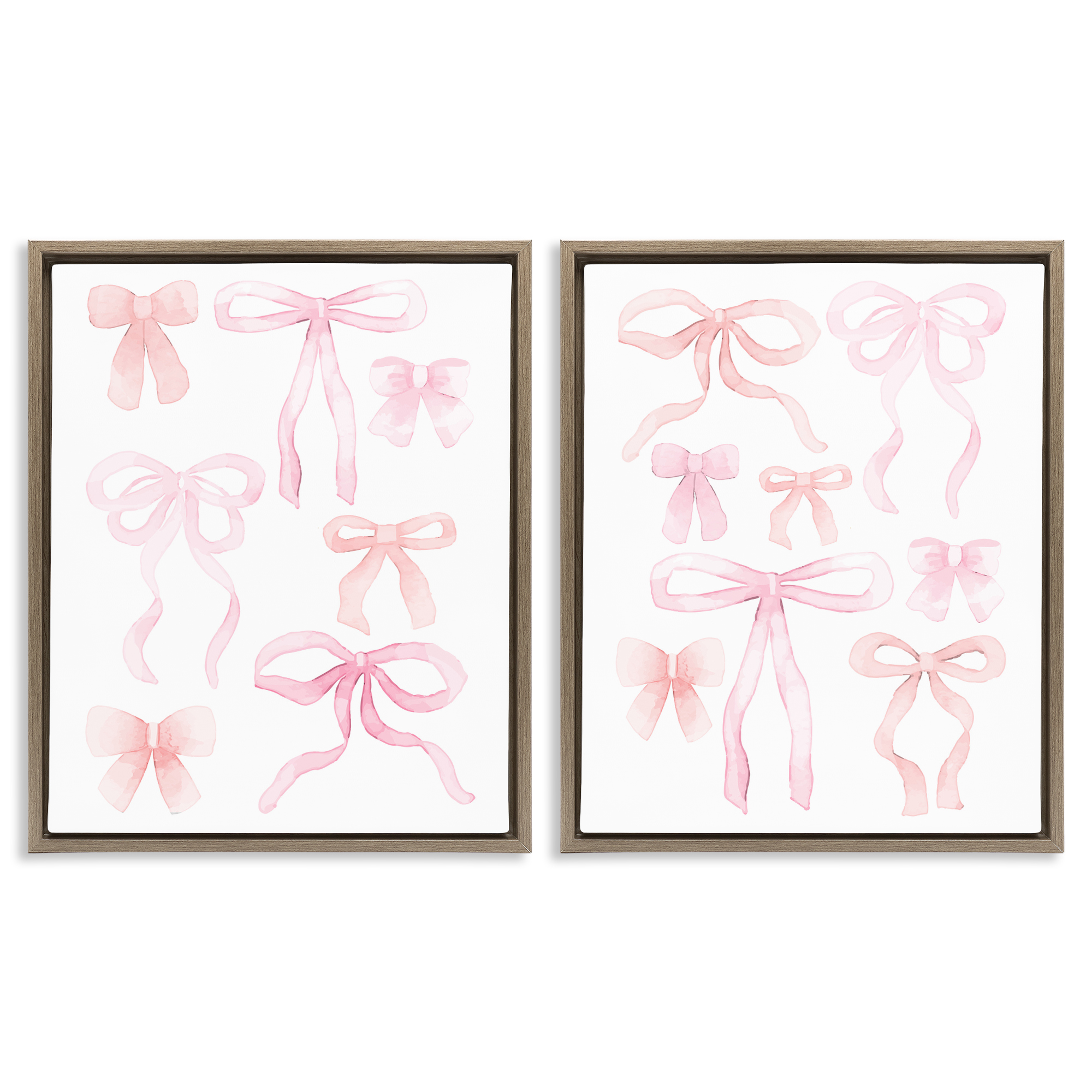 Elegant & Soft Bows 2 Piece Brown Framed Floater Canvas Set, design by Kim Allen