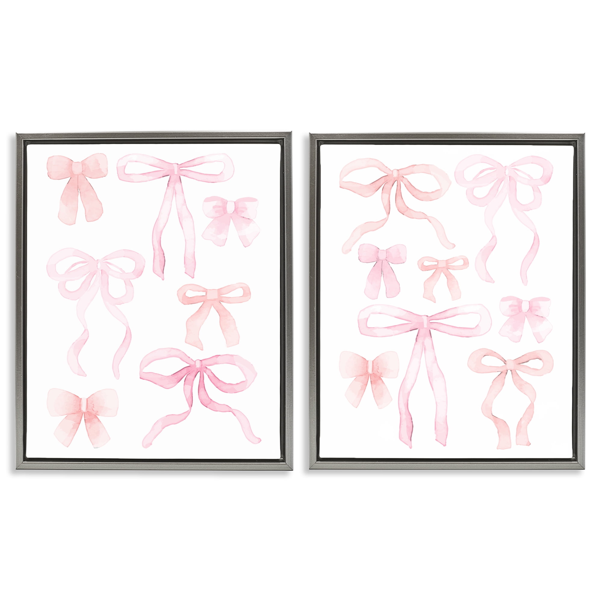 Elegant & Soft Bows 2 Piece Gray Framed Floater Canvas Set, design by Kim Allen
