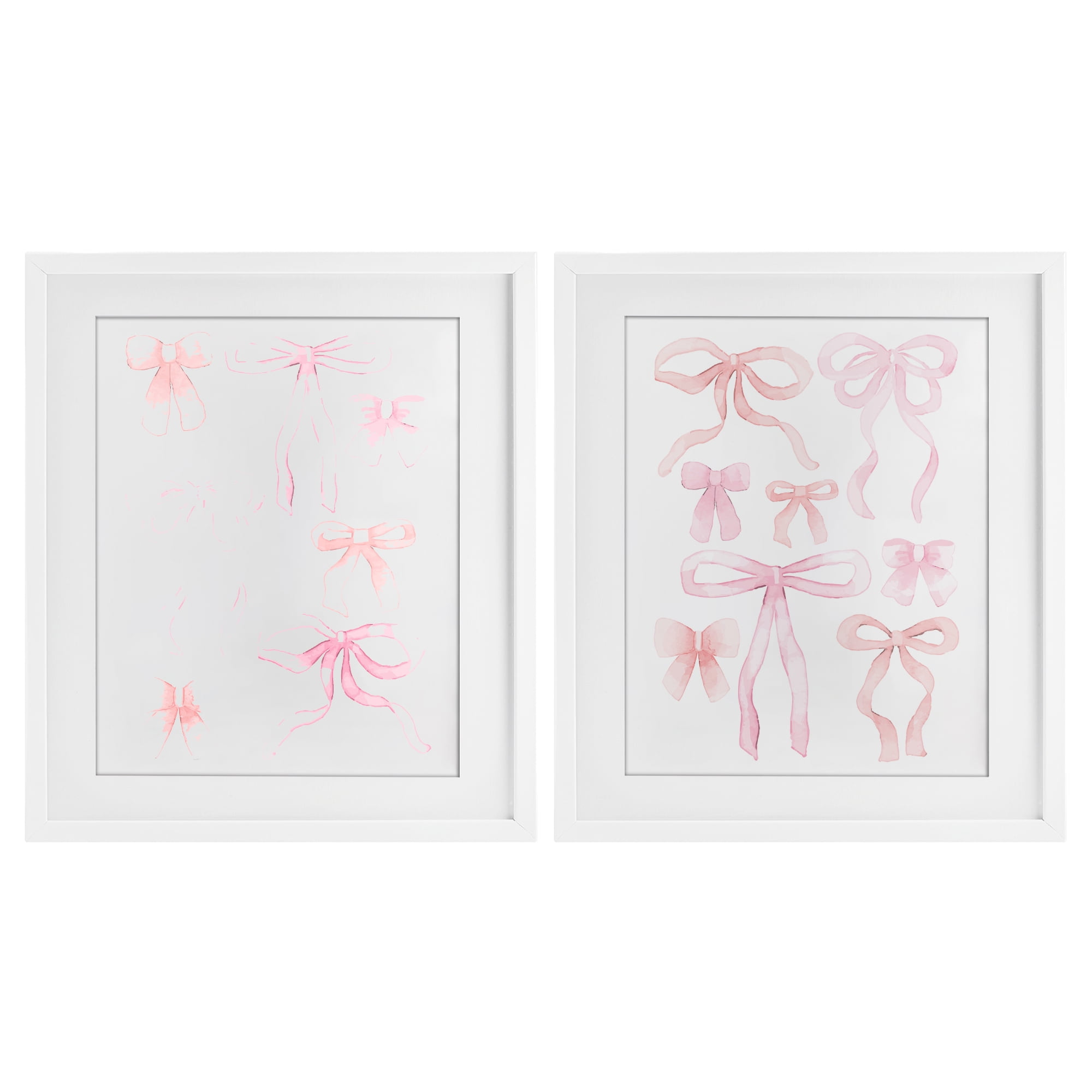 Elegant & Soft Bows 2 Piece White Framed Print Under Glass Set, design by Kim Allen