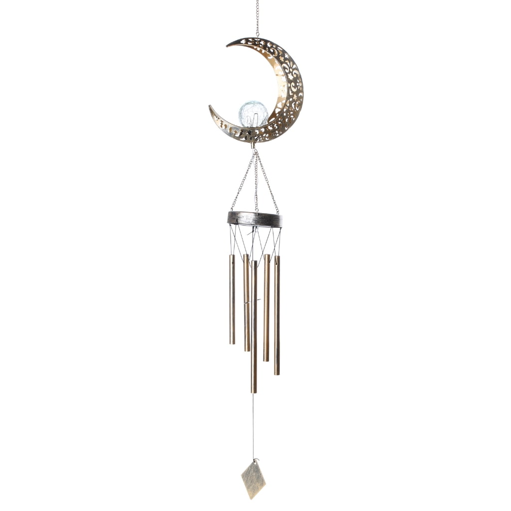 Elegant Solar Wrought Iron Hollow Moon Lamp Wind Chime Metal Multi-tube Hanging