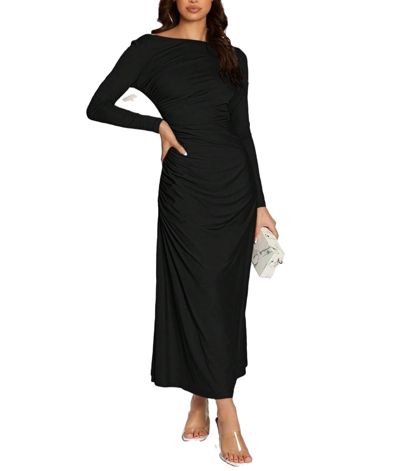 Boat Neck Black Dress With 3 4 Sleeves www.walmart.com