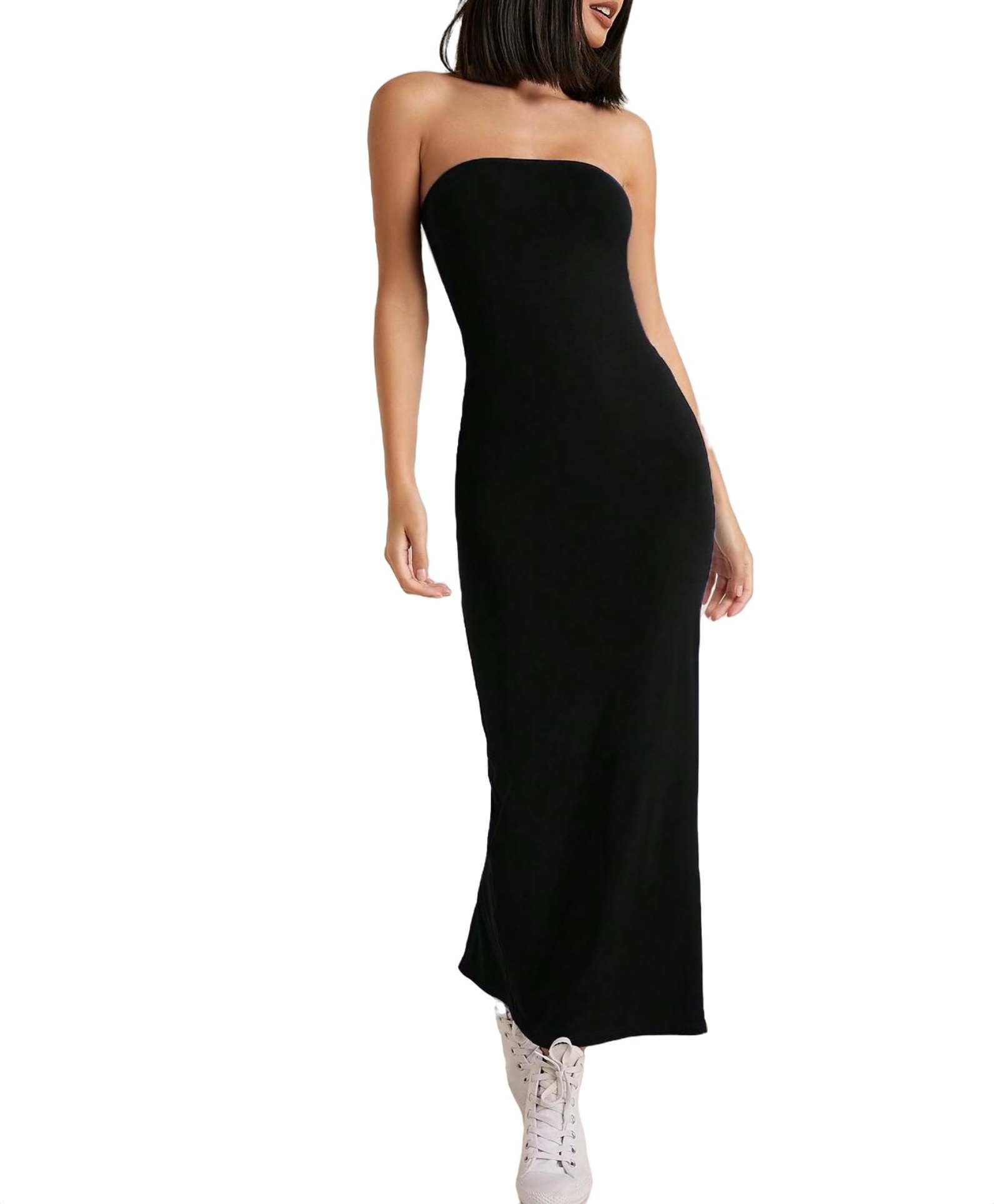 Women's Elegant Black Stretch Strapless Bodycon Midi Dress main image 1