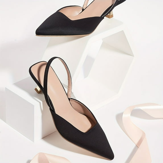Elegant Solid Color Kitten Heels with Ankle Strap - Chic & Versatile Pointed Toe  for All-Day Comfort