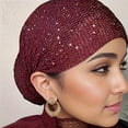 thumbnail image 1 of Elegant Solid Color Knitted Polyester Women's Hair Bonnet with Drawstring - Stretchable, Soft, Breathable, Lightweight Cap with Rhinestone Decoration, Urban Easter Theme, No Feathers, Non-Electric, 1 of 2