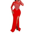 thumbnail image 1 of Elegant Solid Color Mesh Rhinestone Slit Maxi Dress For Women Stylish Party And Evening Wear Dresses for Party Night Formal Gowns A Line Long Formal Dresses Formal Dresses for Wedding Guest Fall Tummy, 1 of 5