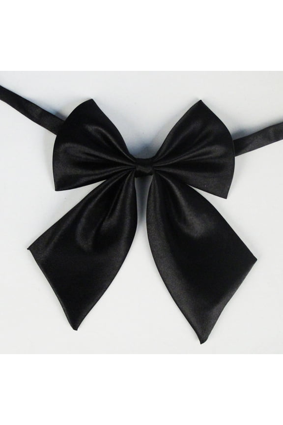 Elegant Solid Color Polyester Silk Bow Tie For Student Career Attache And Flight Attendant - Classic Accessory For Versatile Casual Wear, Black