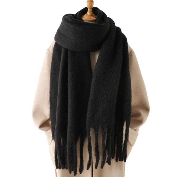 Elegant Solid Color Scarf With Textured Tassels End For Layering Cold Weather