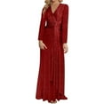 thumbnail image 1 of Elegant Solid Color Sequin Long Sleeve Evening Gown For Ladies Party Dress For, 1 of 5