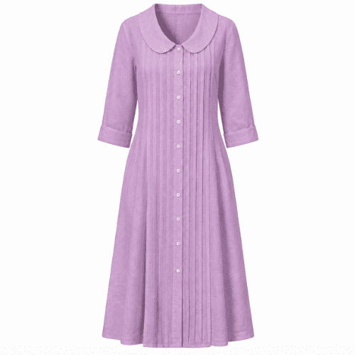 Elegant Solid Color Short Sleeve Neck Dress For Loose Casual Holiday Midi Dress With Pleated Detailing And Collar
