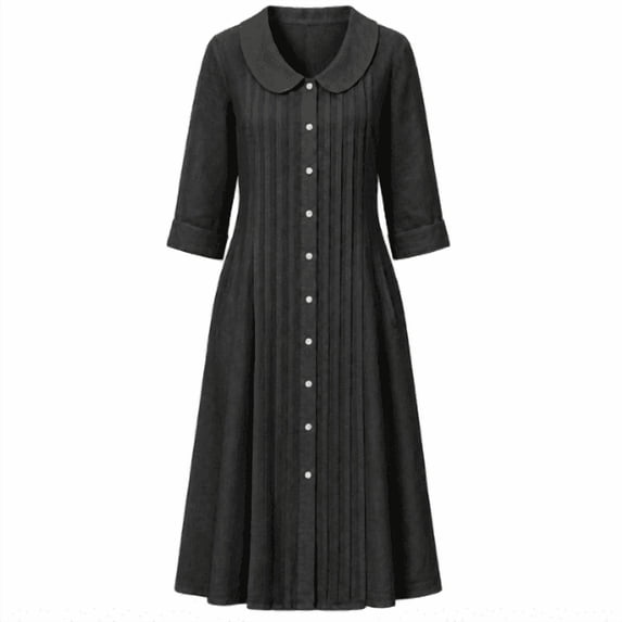 Elegant Solid Color Short Sleeve Neck Dress For Loose Casual Holiday Midi Dress With Pleated Detailing And Collar