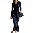 thumbnail image 1 of Elegant Solid Color Slim Banquet Dress Casual Lady Long Sleeve Wrap Hips Party Dress Sexy V-neck High Waist Lace Up Satin Dress, 1 of 4