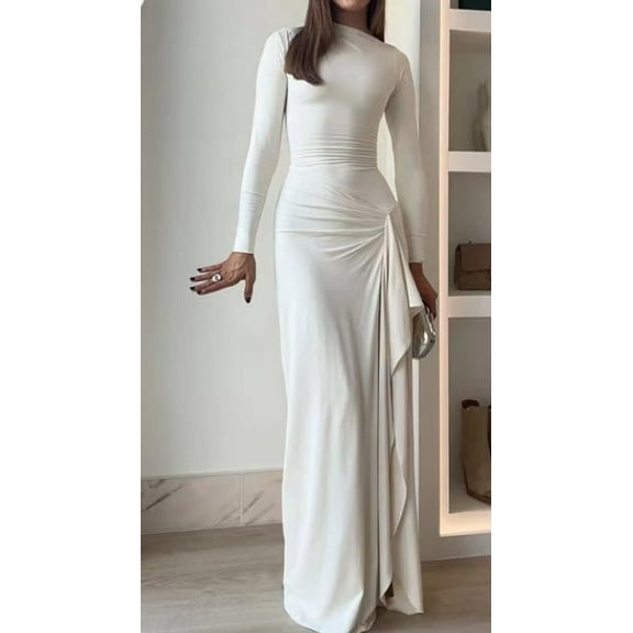 Elegant Solid Color Slimming Dress (M, White)