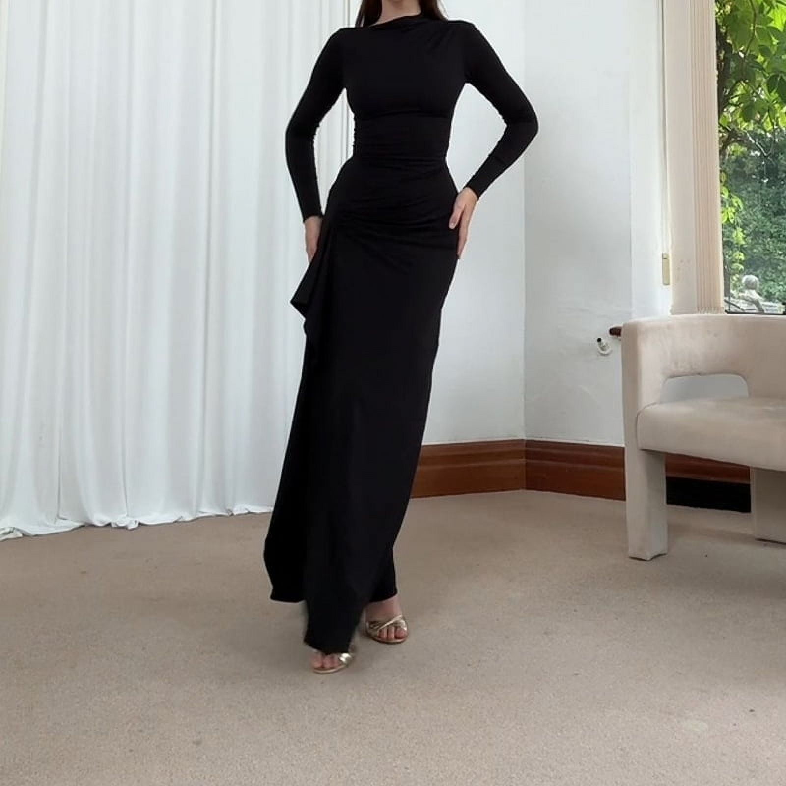 Elegant Solid Color Slimming Dress (XL, Black) - Walmart.com Elegant Solid Color Slimming Dress (XL, Black) - Walmart.com