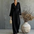 thumbnail image 1 of Elegant Solid Color Wide-Leg Jumpsuit with High Waist and Long Sleeves for Daily Resort Wear Modern Jumpsuit Ensemble, Black, XXL, 1 of 3