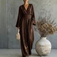 thumbnail image 1 of Elegant Solid Color Wide-Leg Jumpsuit with High Waist and Long Sleeves for Daily Resort Wear Modern Jumpsuit Ensemble, Brown, L, 1 of 3