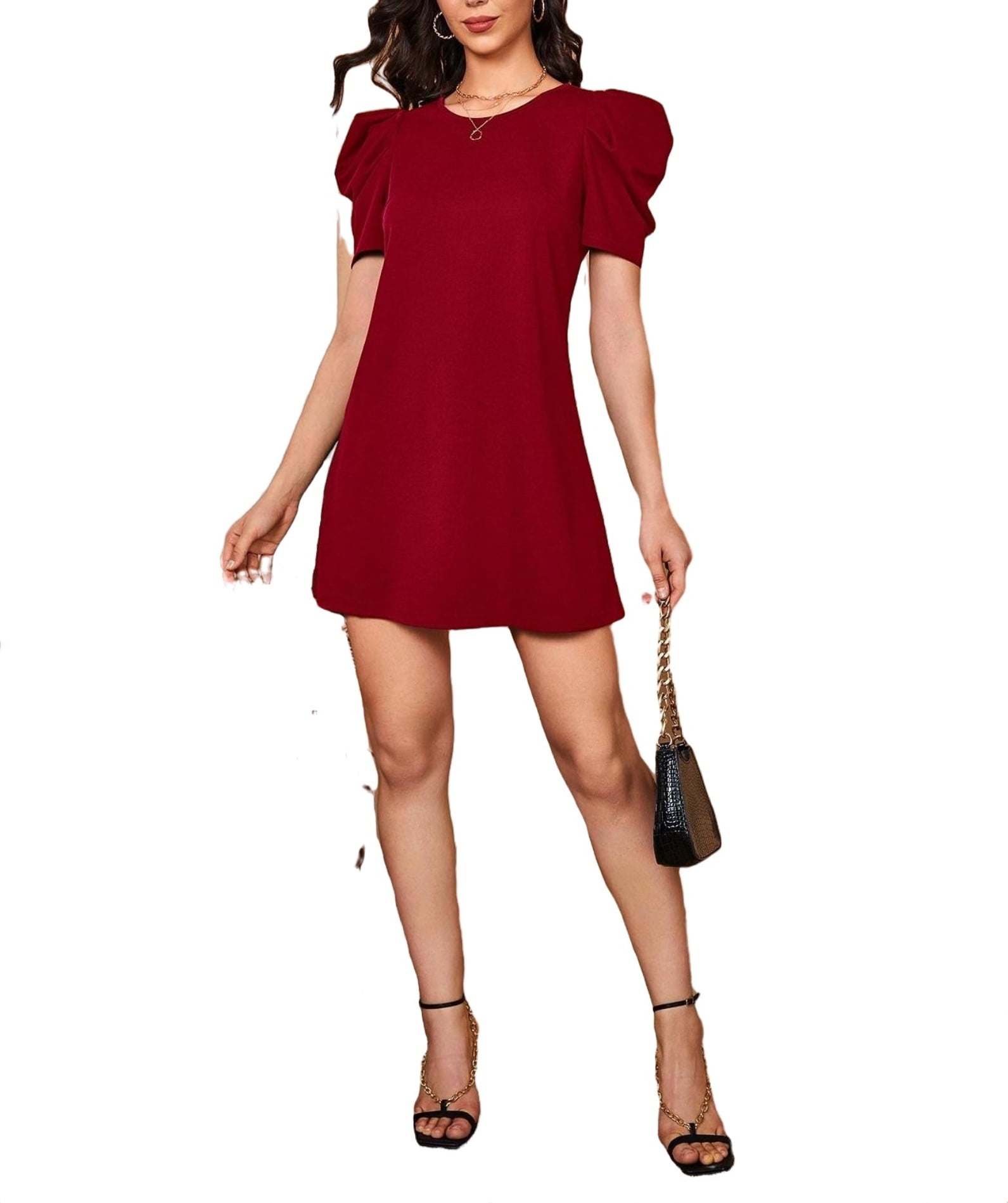 Fashion round collar flouncing shift mini dress hotsell