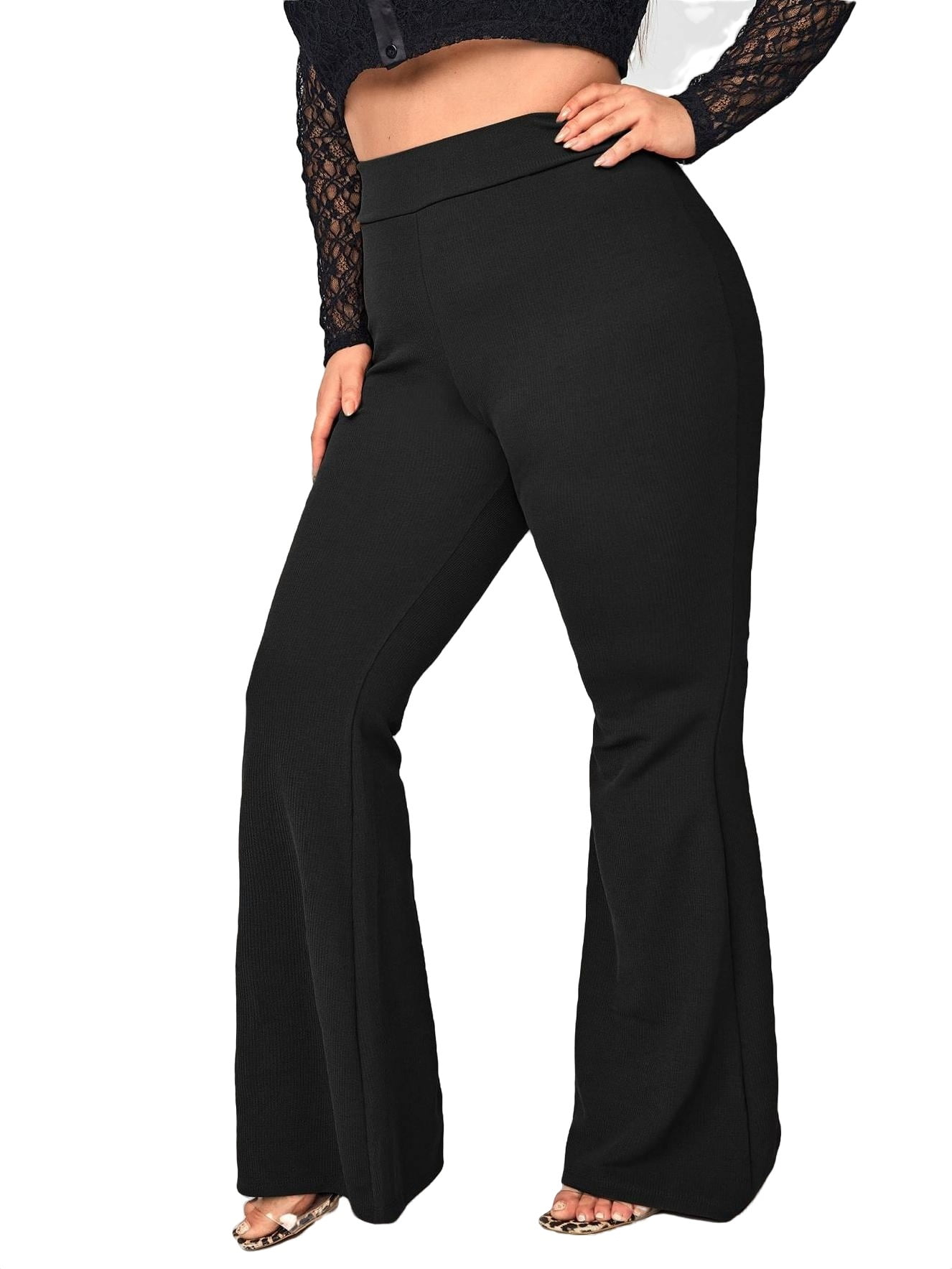 Elegant Solid Flare Leg Black Plus Size Pants (Women's) - Walmart.com