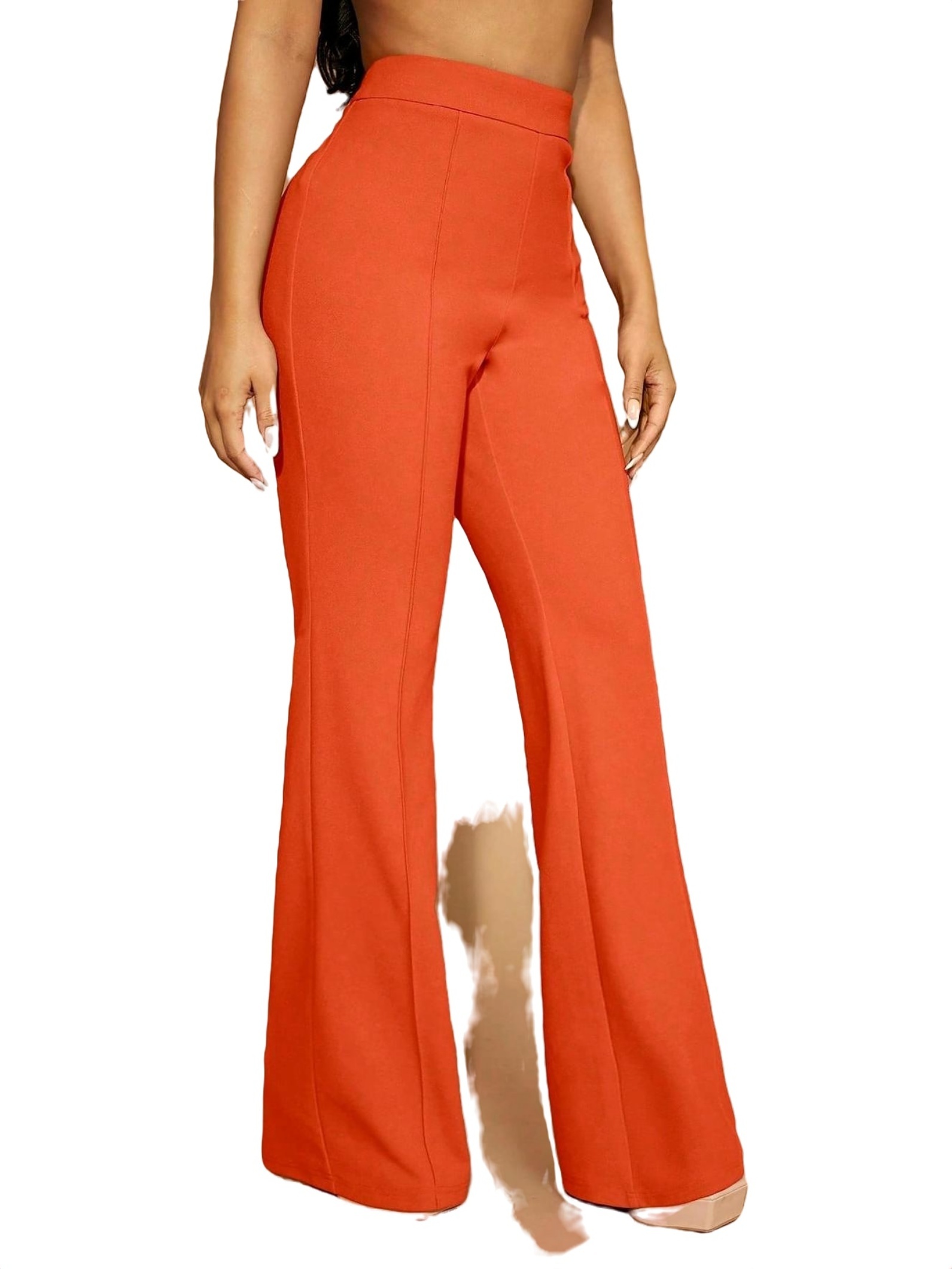 Elegant Solid Flare Leg Orange Women Pants (Women's)