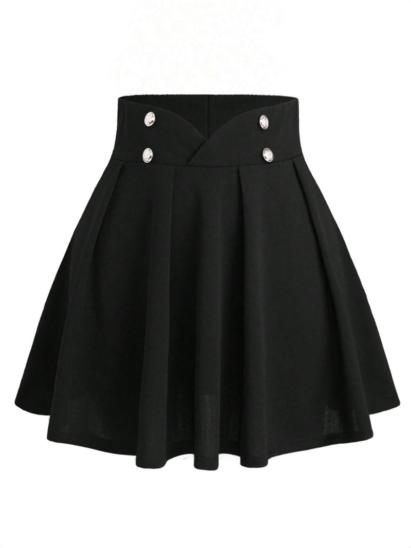 Elegant Solid Flared Skirt Black Plus Size Skirts - Walmart.com