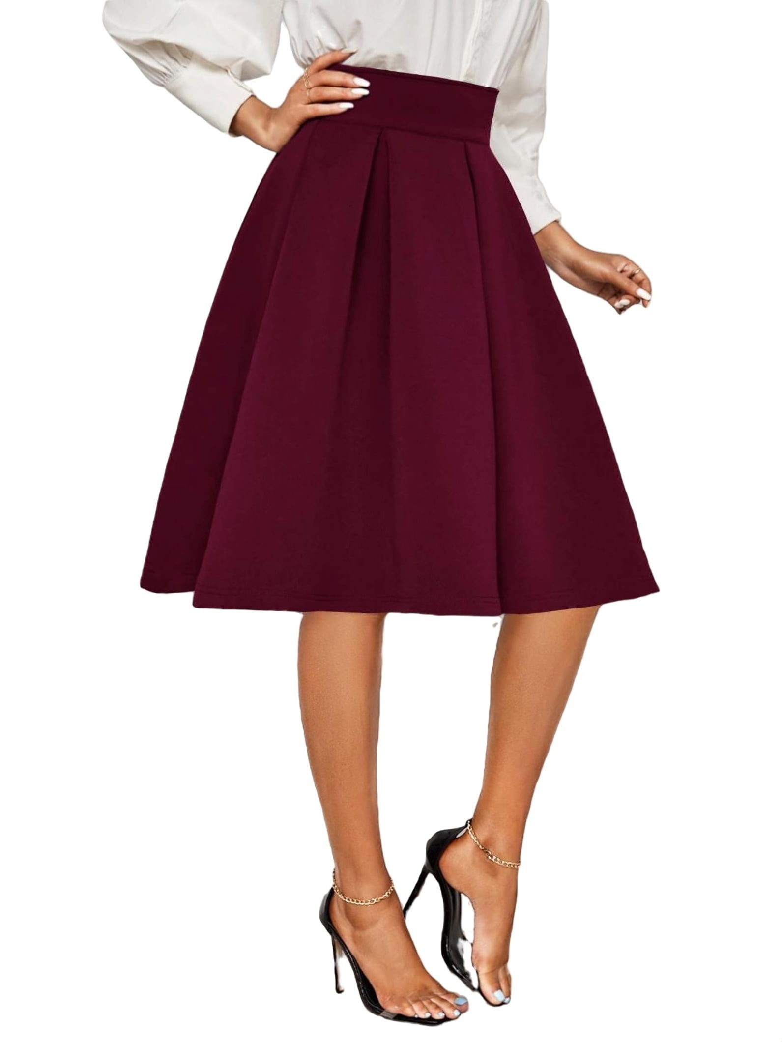 Elegant Solid Flared Skirts Maroon Women Skirts