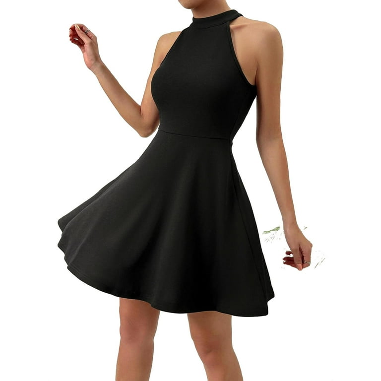 Sophisticated Black Halter Flare Dress Sophisticated Black Halter Flare Dress