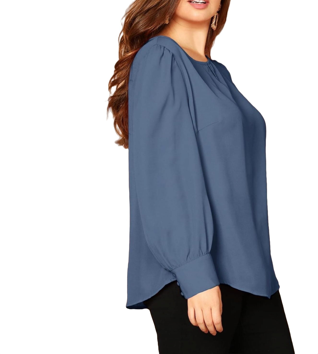 Eileen Fisher dusty blue long sleeve outlet top