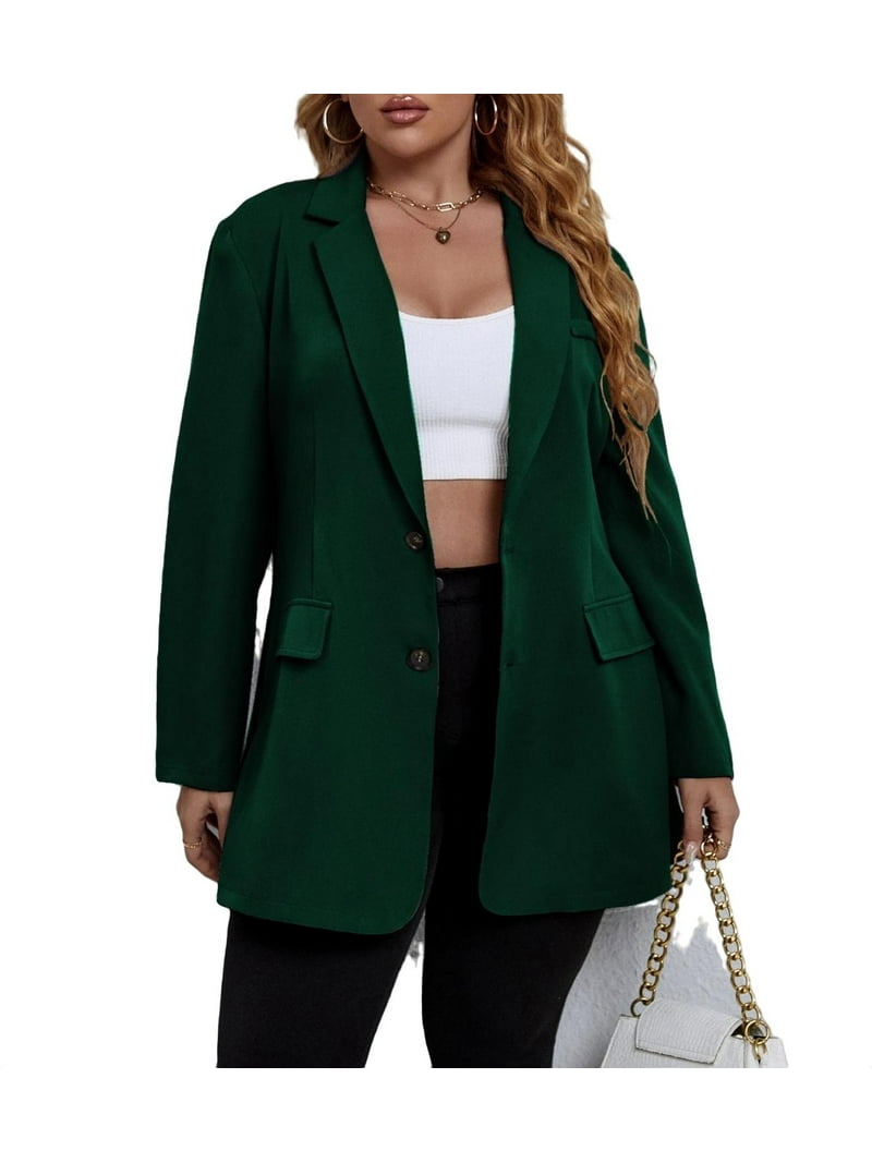 Walmart Exclusive: Elegant Dark Green Plus Size Blazers, Long