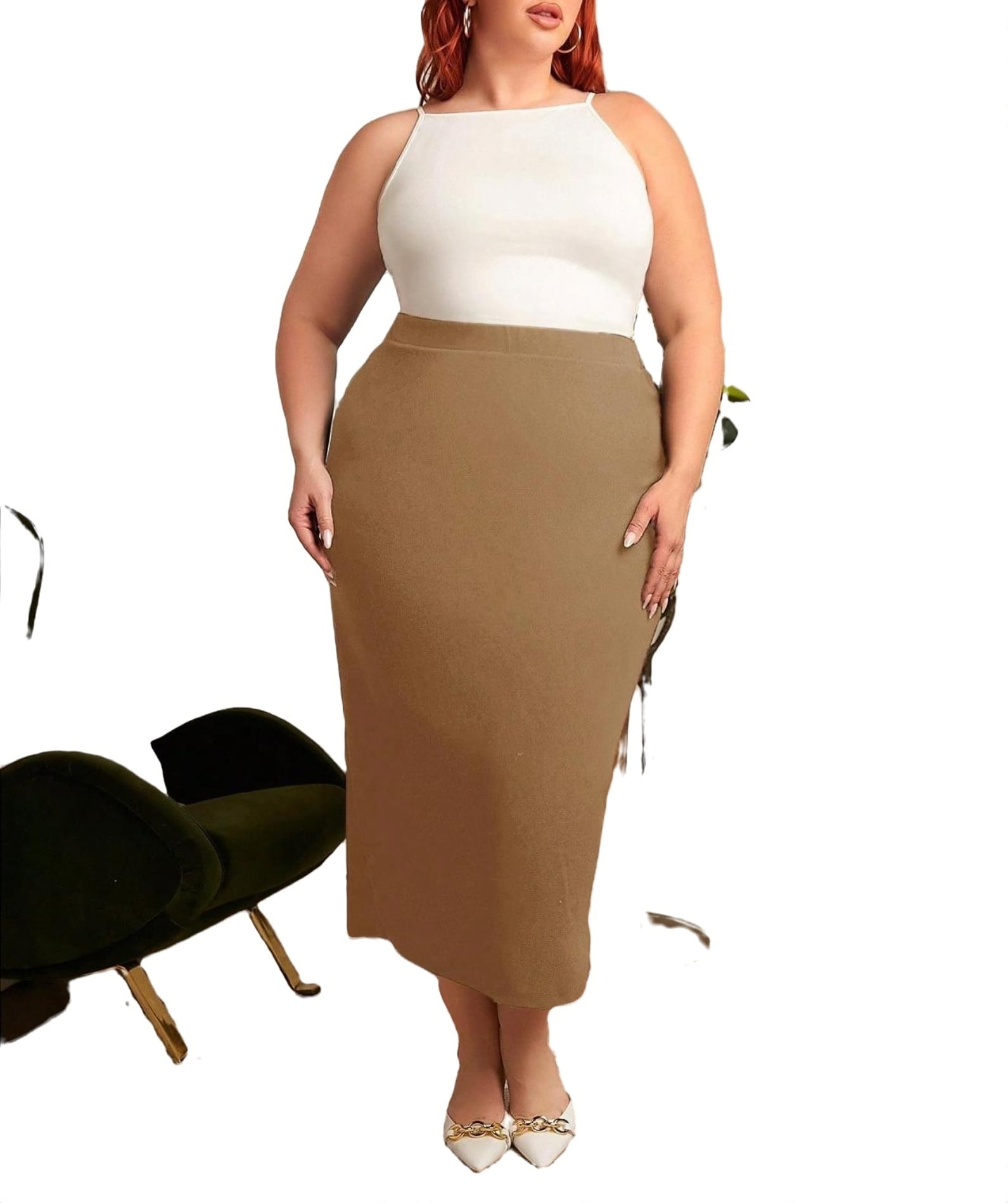 Elegant Solid Pencil Skirt Khaki Plus Size Skirts Walmart