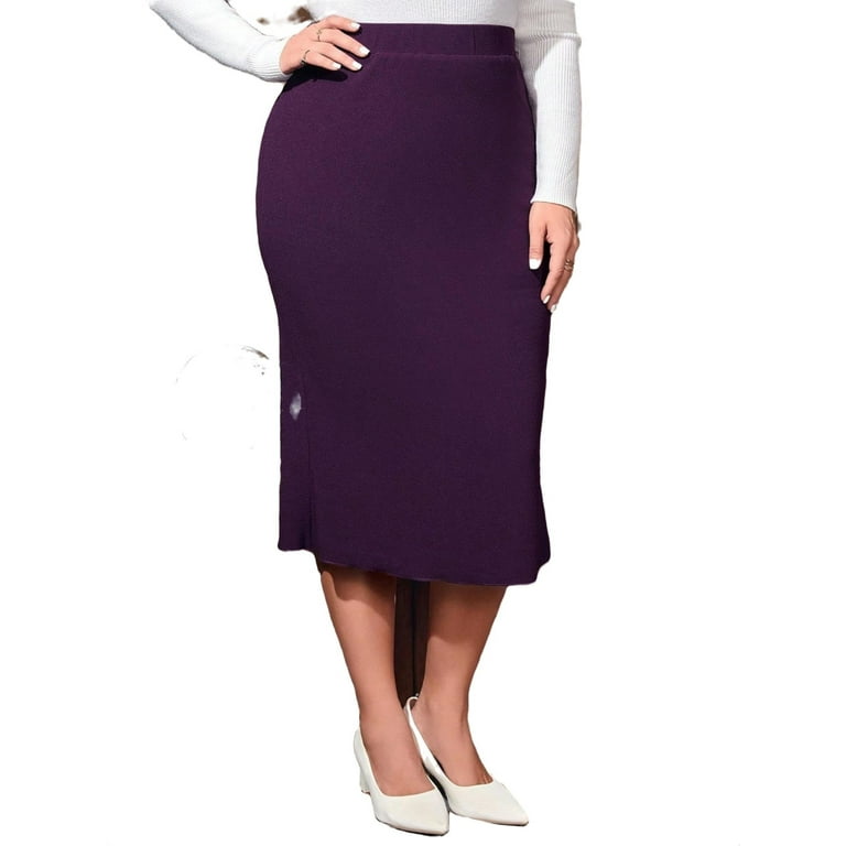 Elegant Solid Pencil Skirt Purple Plus Size Skirts Walmart