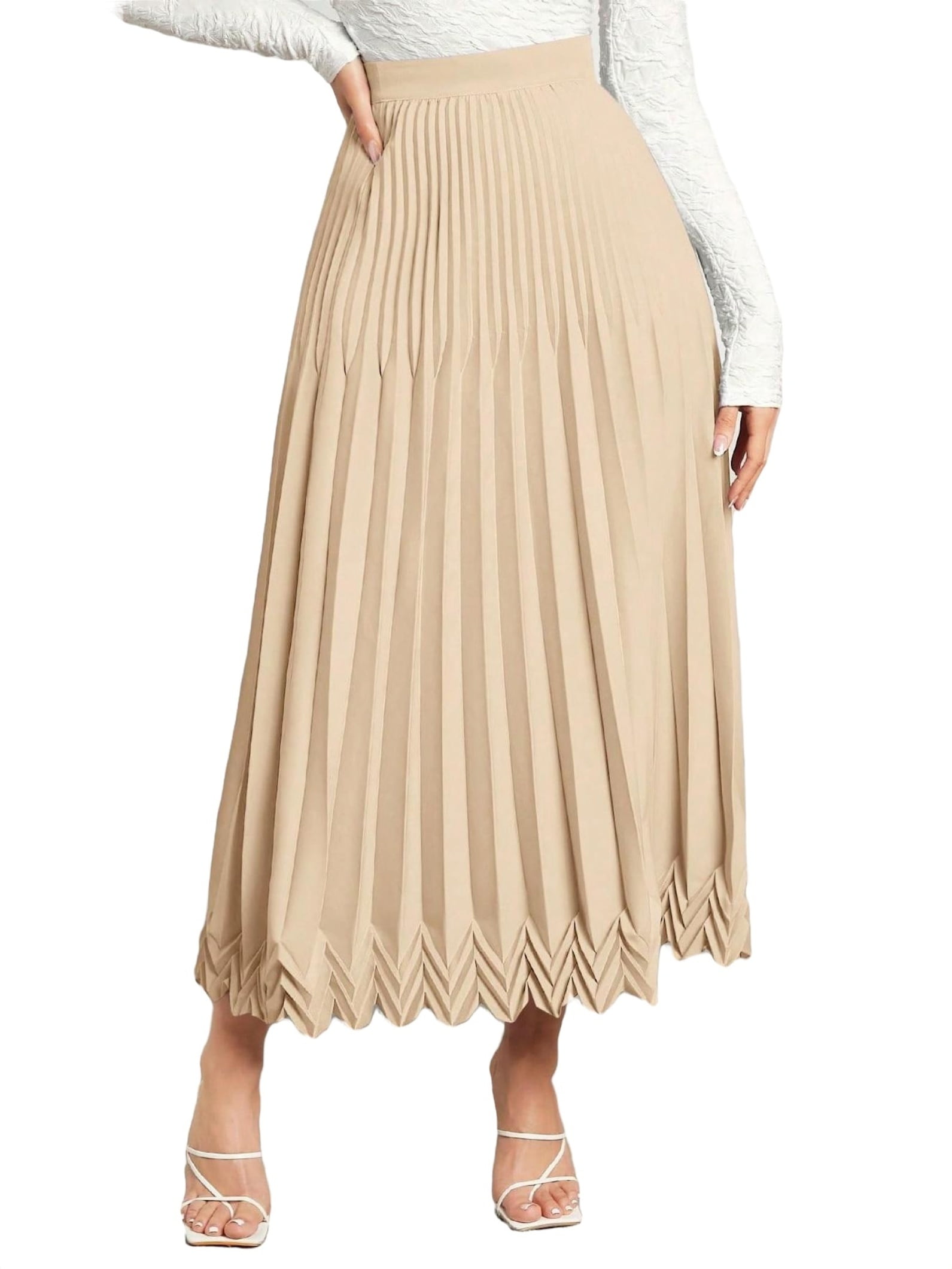 Elegant Solid Pleated Beige Women Skirts - Walmart.com