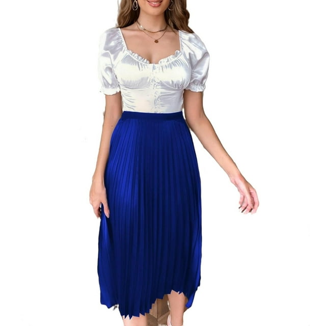 Elegant Solid Pleated Royal Blue Women Skirts - Walmart.com