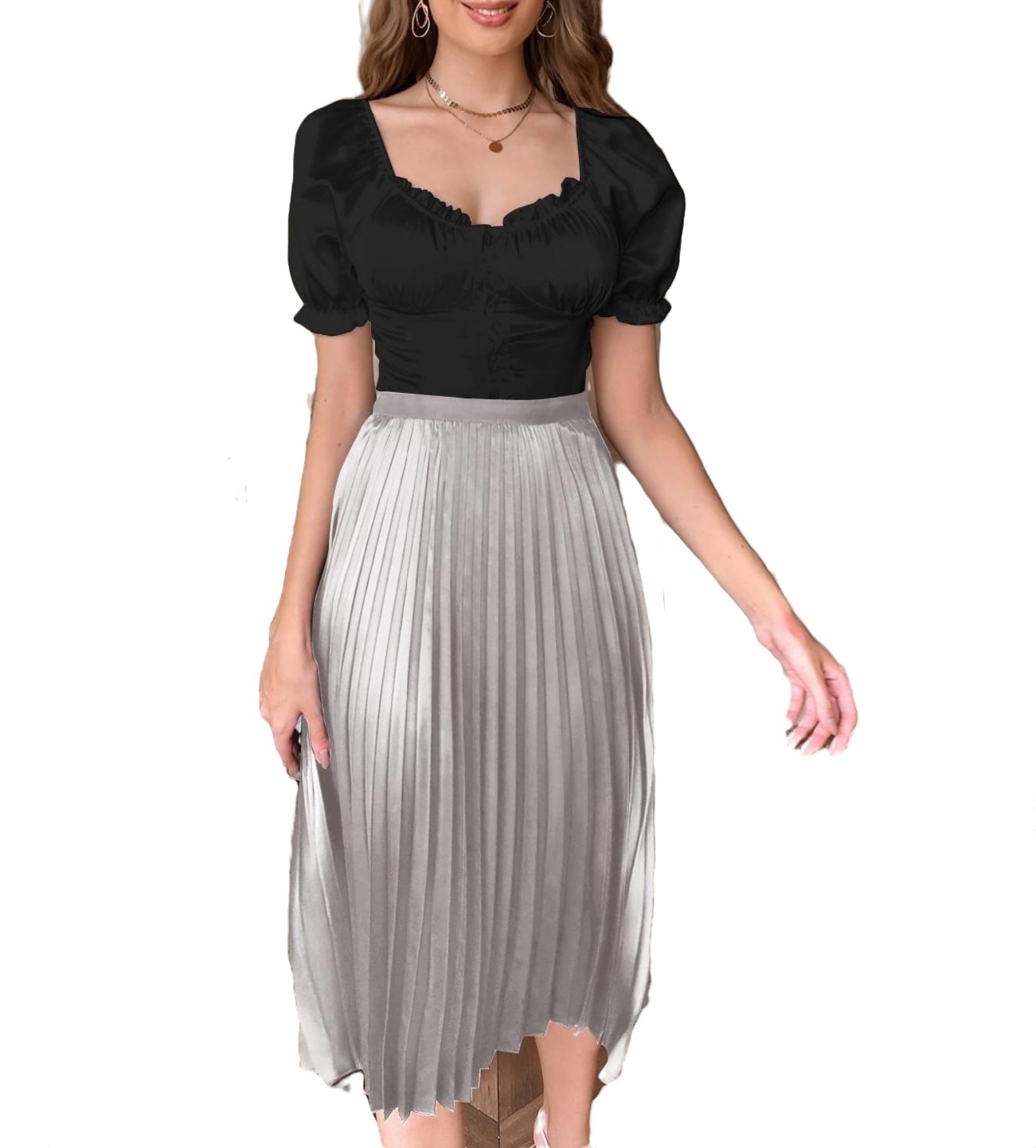 Elegant Solid Pleated Silver Women Skirts - Walmart.com