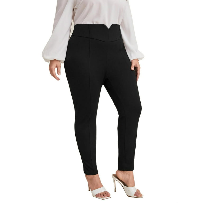Elegant Solid Skinny Black Plus Size Pants (Women's)