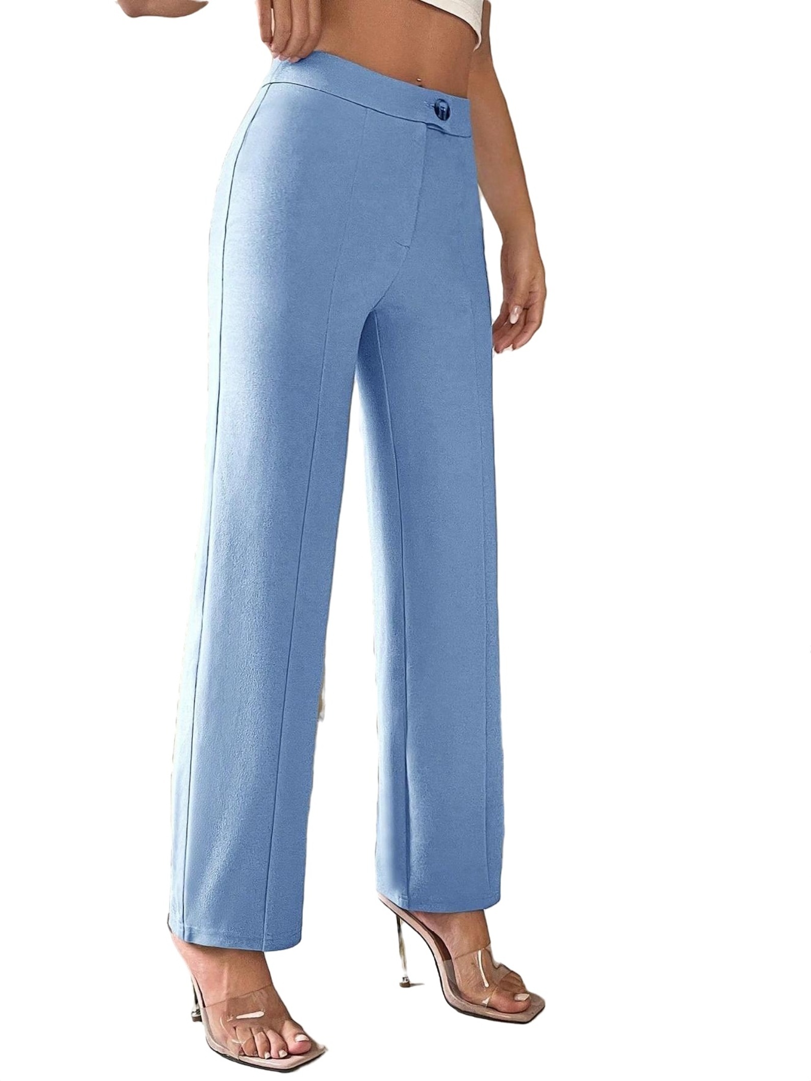 Elegant Solid Straight Leg Pants Baby Blue Women Pants (Women's)