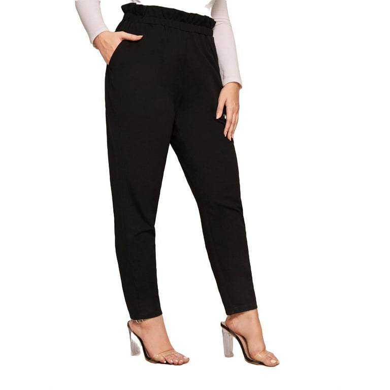 Elegant Solid Tapered/Carrot Black Plus Size Pants (Women's)